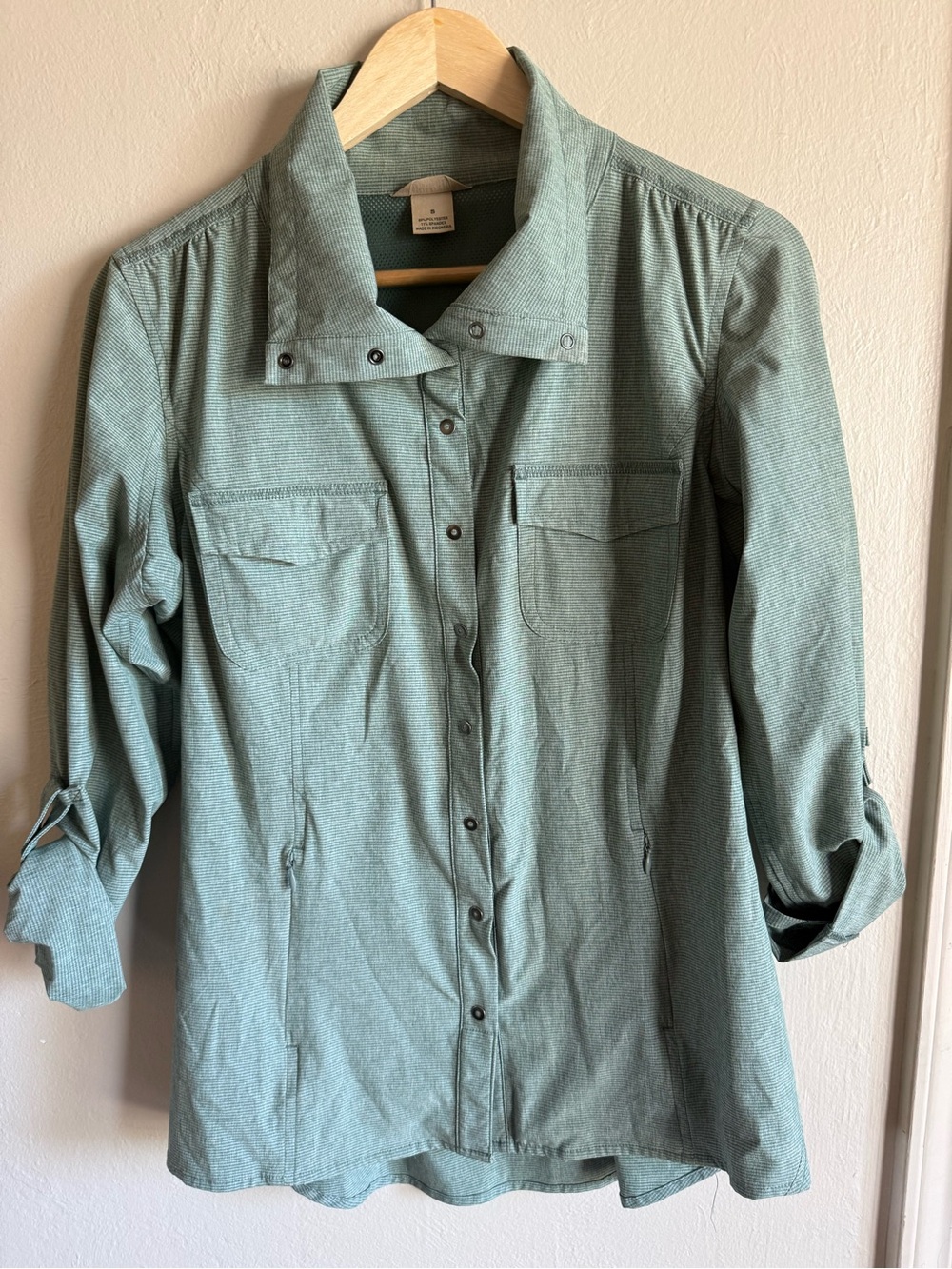 Duluth Trading Co Women S Sol Survivor Green Grid Cinch Waist Sun Shirt Jacket